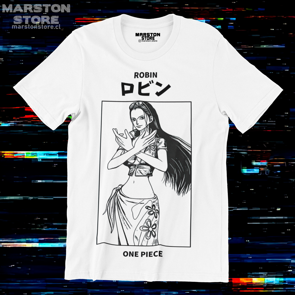 Polera blanca One Piece con diseño de Nico Robin