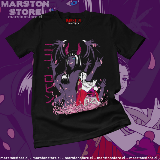 Polera negra One Piece con diseño de Nico Robin