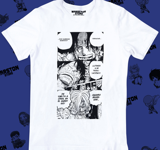 Polera blanca One Piece con Portgas D. Ace y Monkey D. Luffy