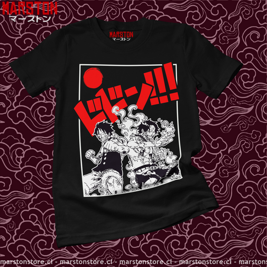 Polera negra One Piece con Portgas D. Ace y Monkey D. Luffy