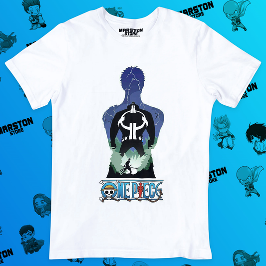 Polera blanca One Piece con diseño de Roronoa Zoro