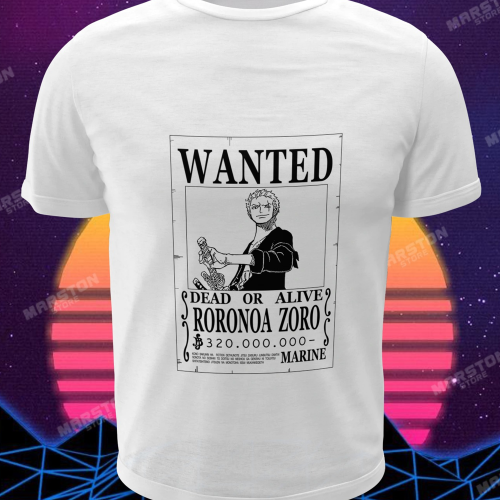 Polera blanca One Piece con diseño de Roronoa Zoro