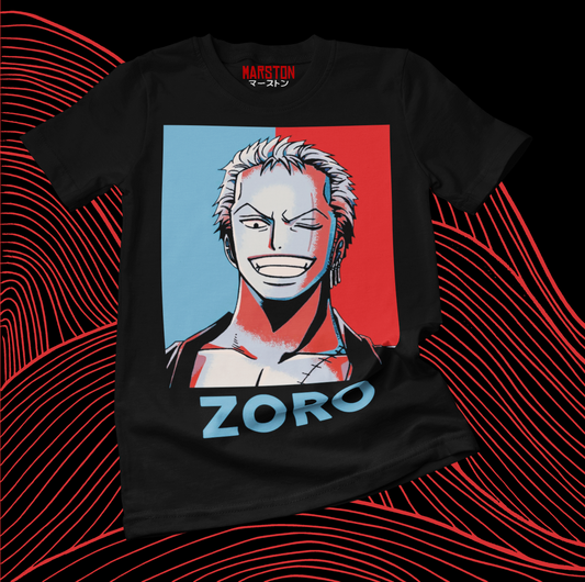 Polera negra One Piece con diseño de Roronoa Zoro