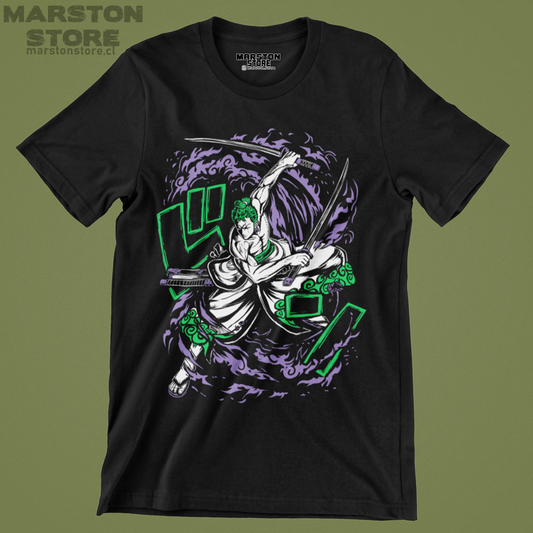 Polera negra One Piece con diseño de Roronoa Zoro