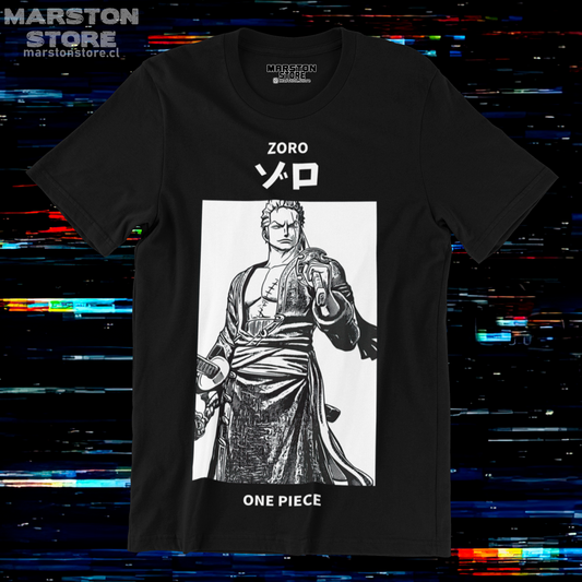 Polera negra One Piece con diseño de Roronoa Zoro