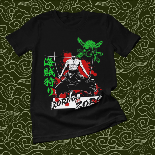 Polera negra One Piece con diseño de Roronoa Zoro