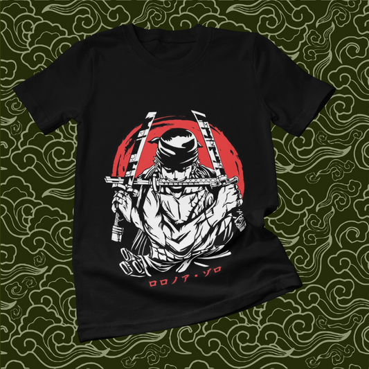 Polera negra One Piece con diseño de Roronoa Zoro