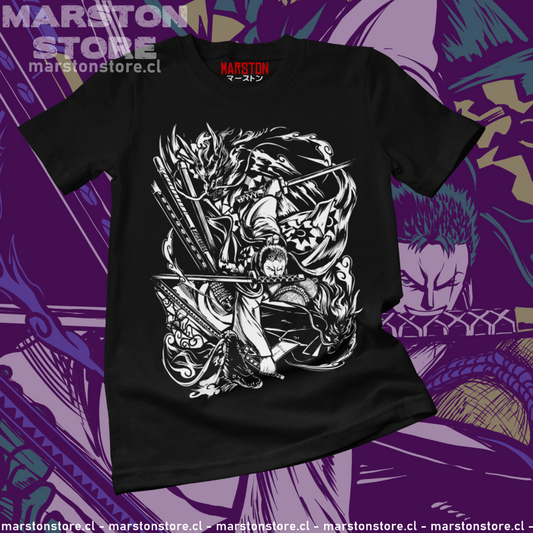 Polera negra One Piece con diseño de Roronoa Zoro
