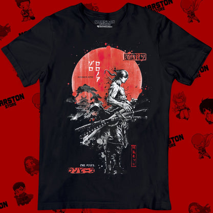 Polera negra One Piece con diseño de Roronoa Zoro