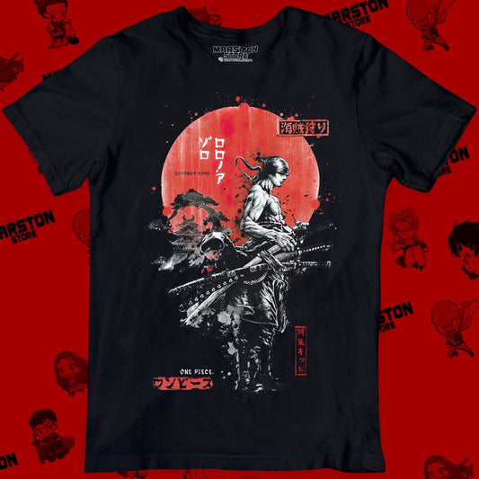 Polera negra One Piece con diseño de Roronoa Zoro