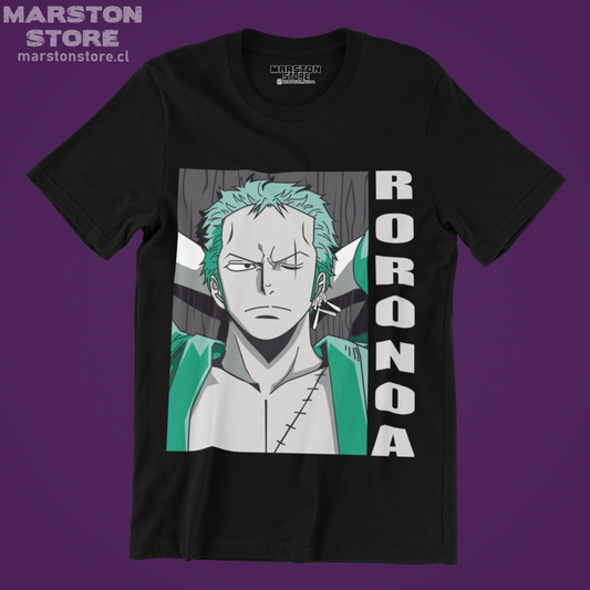Polera negra One Piece con diseño de Roronoa Zoro