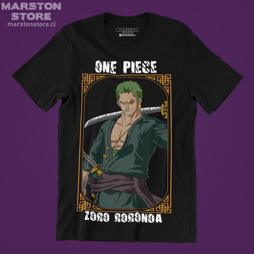 Polera negra One Piece con diseño de Roronoa Zoro