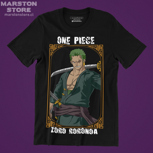 Polera negra One Piece con diseño de Roronoa Zoro
