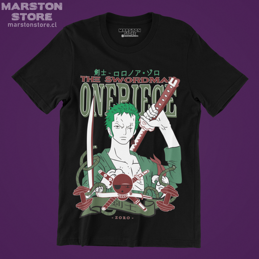 Polera negra One Piece con diseño de Roronoa Zoro