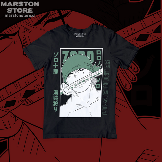 Polera negra One Piece con diseño de Roronoa Zoro