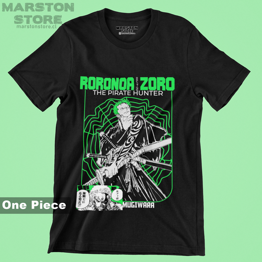 Polera negra One Piece con diseño de Roronoa Zoro
