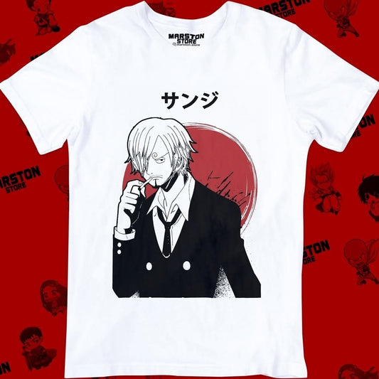 Polera blanca One Piece con diseño de Sanji