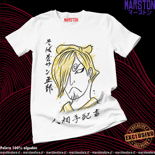 Polera blanca One Piece con diseño de Sanji