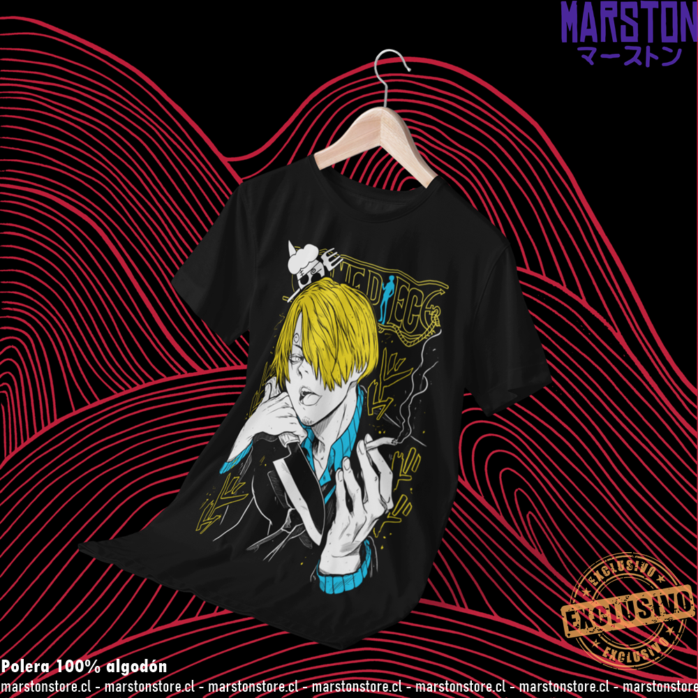 Polera negra One Piece con diseño de Sanji