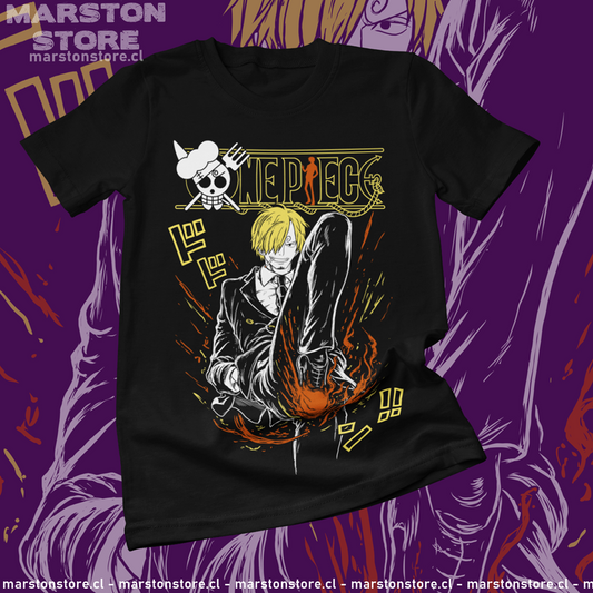 Polera negra One Piece con diseño de Sanji