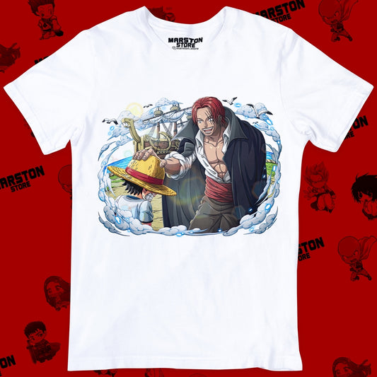 Polera blanca One Piece con diseño de Shanks