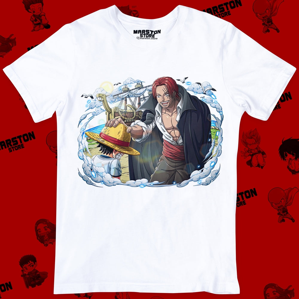 Polera blanca One Piece con diseño de Shanks