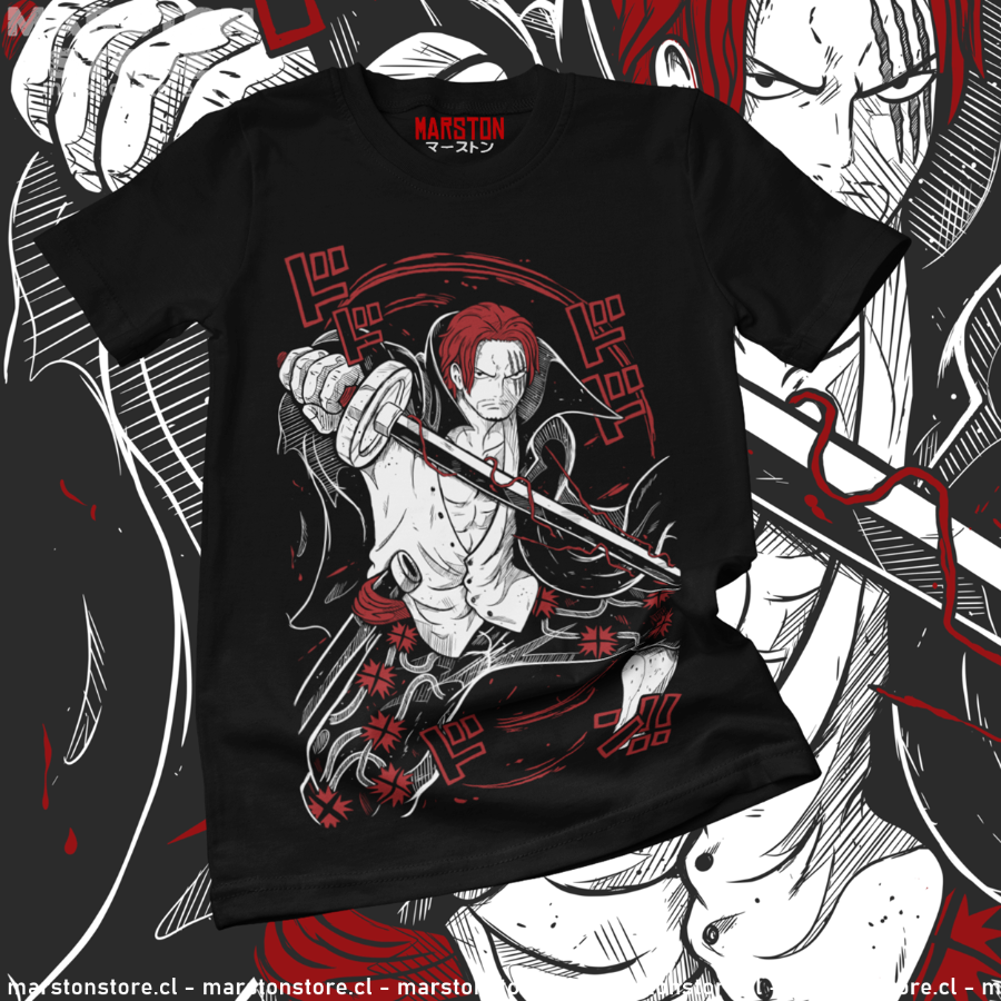 Polera negra One Piece con diseño de Shanks