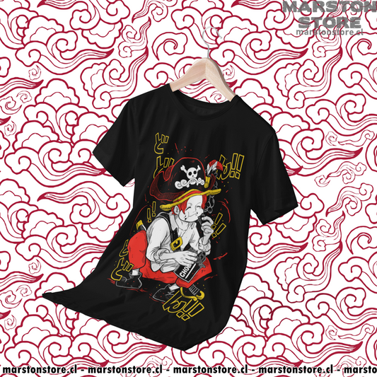 Polera negra One Piece con diseño de Shanks