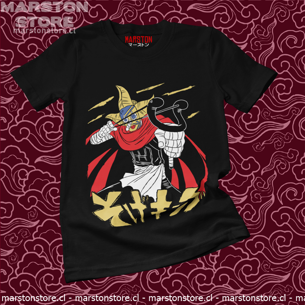 Polera negra One Piece con diseño de Sogeking