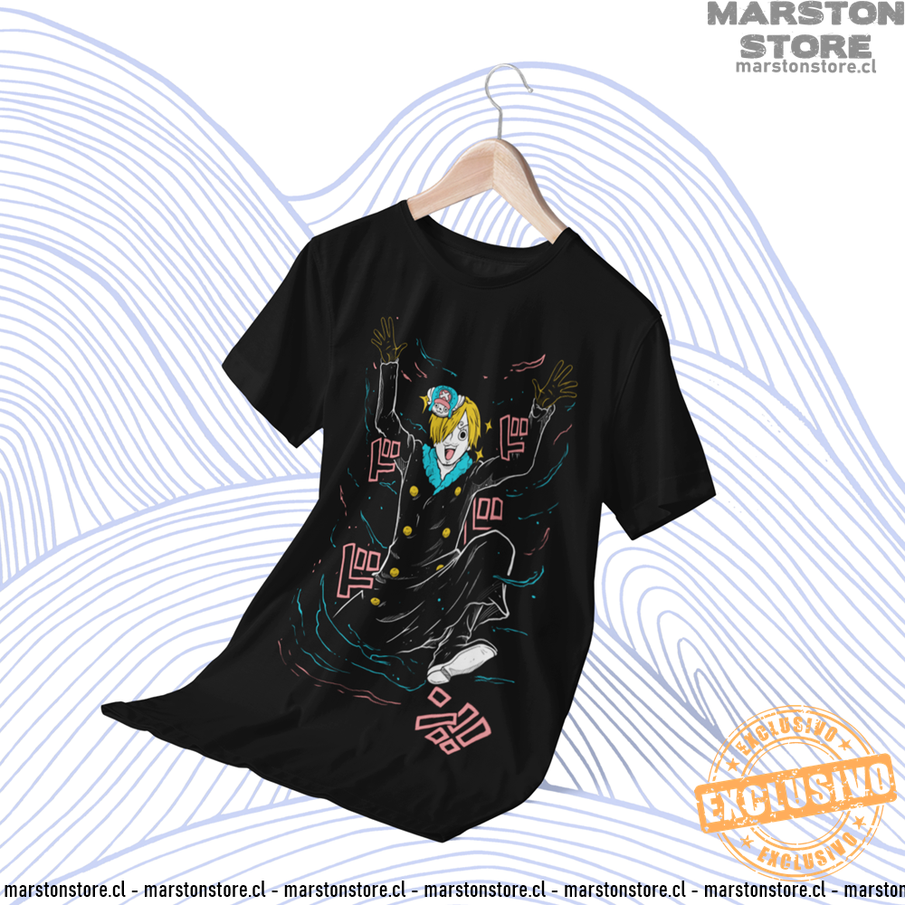 Polera negra One Piece con Tony Tony Chopper y Sanji