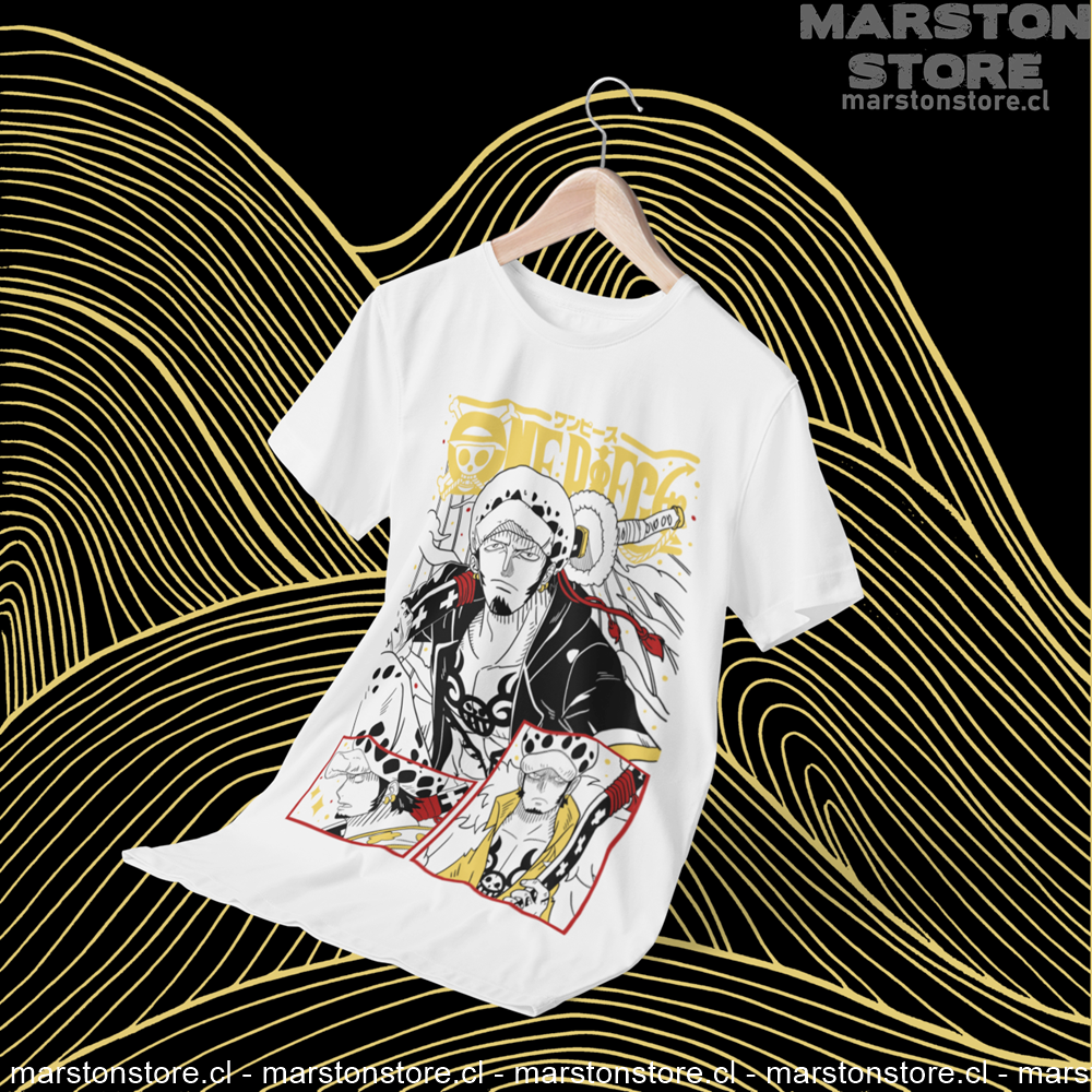 Polera blanca One Piece con diseño de Trafalgar D. Water Law