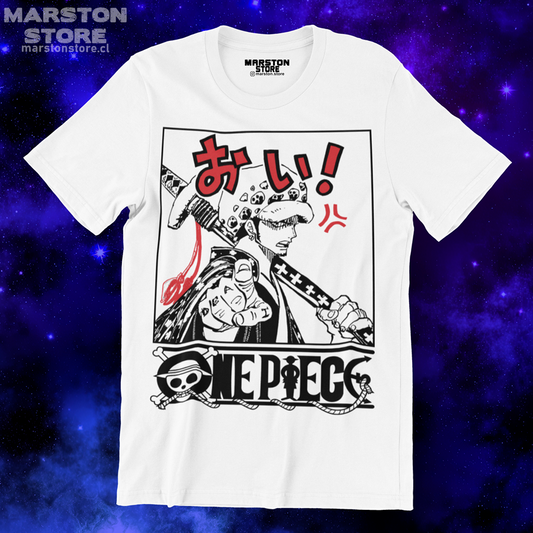 Polera blanca One Piece con diseño de Trafalgar D. Water Law