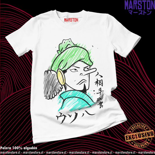 Polera blanca One Piece con diseño de Usopp