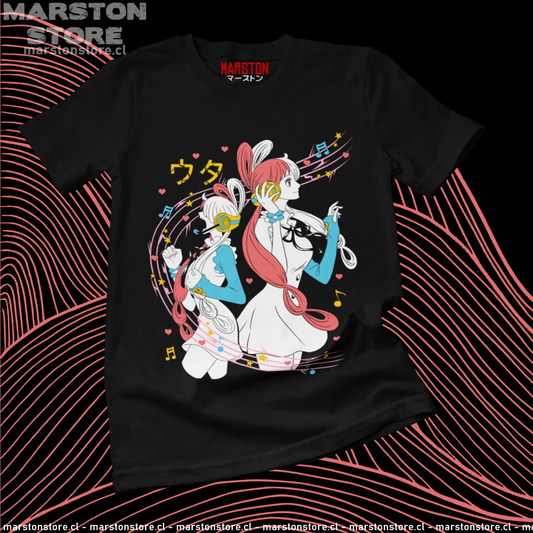 Polera negra One Piece con diseño de Uta