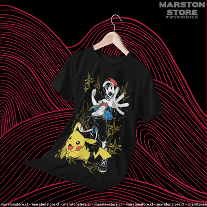 Polera negra de Pokémon con Ash Ketchum y Pikachu