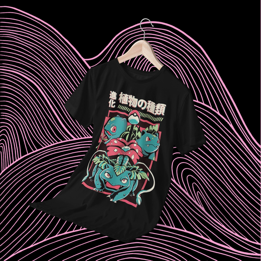 Polera negra de Pokémon con Bulbasaur, Ivysaur y Venusaur