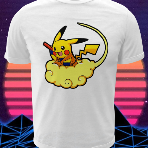 Polera blanca crossover Pokémon x Dragon Ball con Pikachu