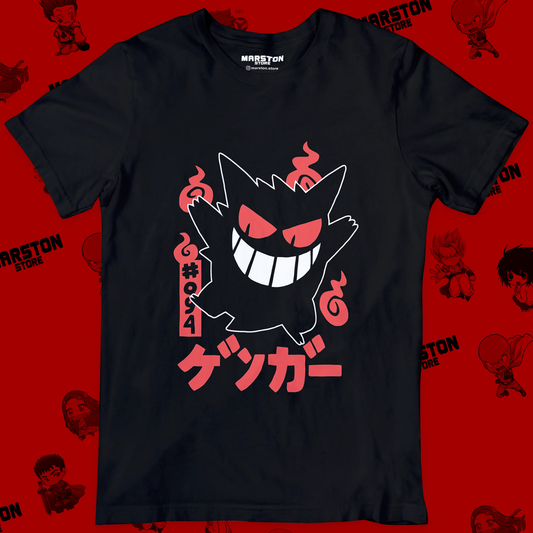 Polera negra de Pokémon con Gengar, Pokémon de tipo Fantasma y Veneno