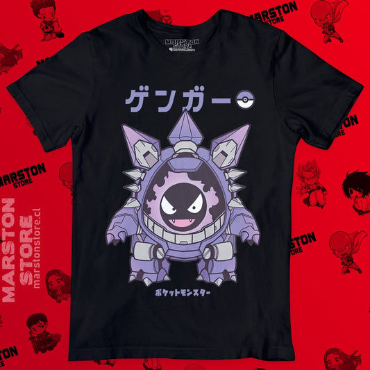 Polera negra de Pokémon con Gengar, Pokémon de tipo Fantasma y Veneno