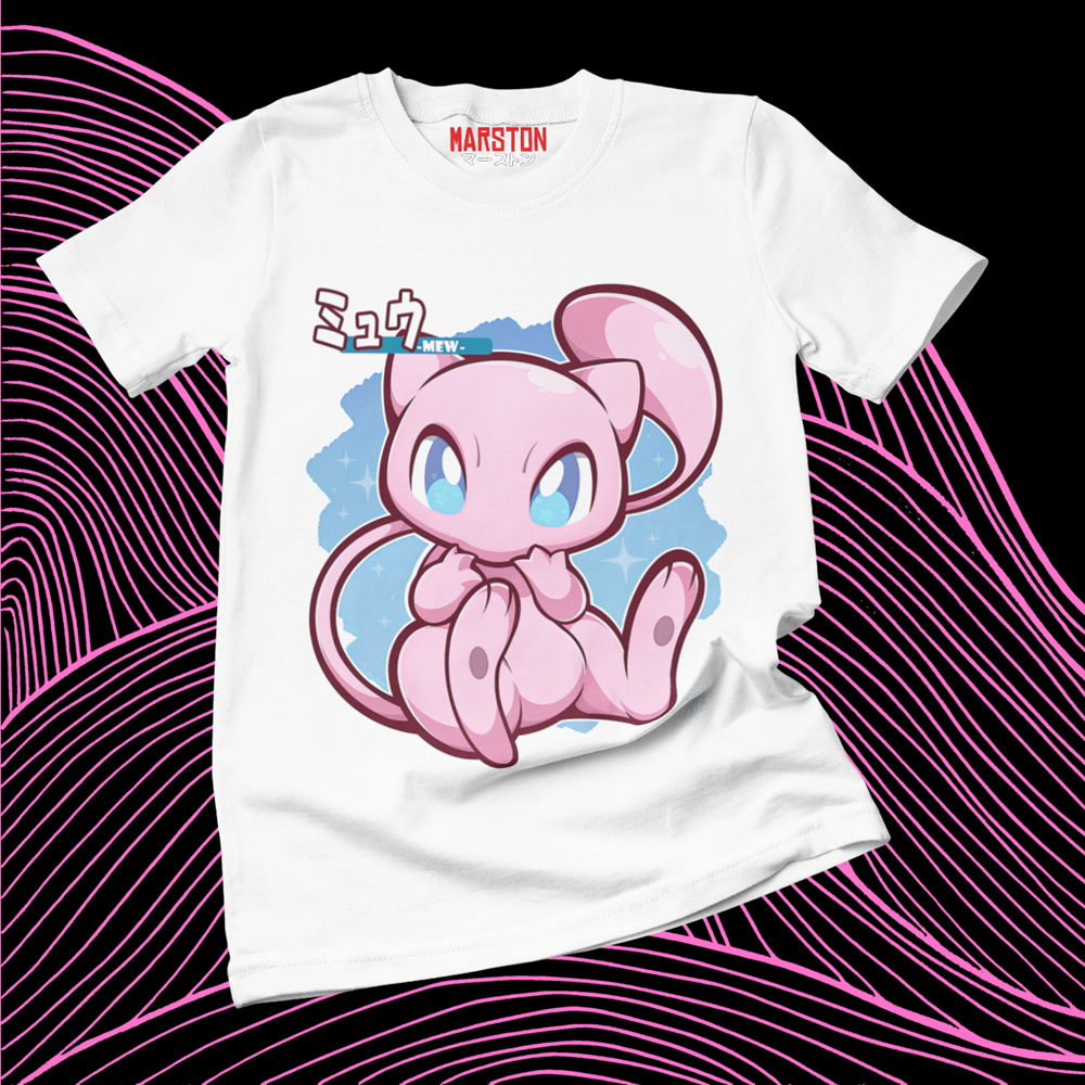 Polera blanca de Pokémon con diseño de Mew