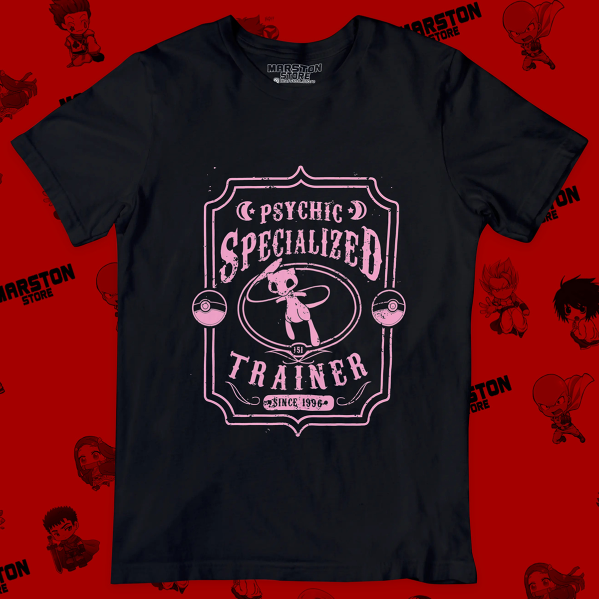 Polera negra de Pokémon con diseño de Mew
