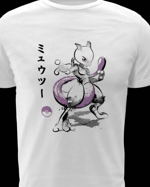 Polera blanca de Pokémon con diseño de Mewtwo