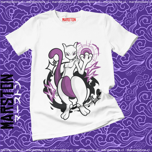 Polera blanca de Pokémon con diseño de Mewtwo