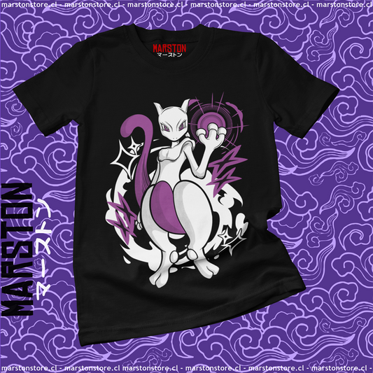 Polera negra de Pokémon con diseño de Mewtwo