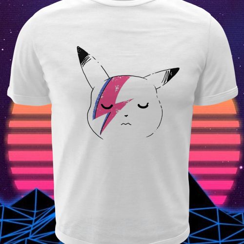 Polera blanca de Pokémon con Pikachu inspirado en David Bowie