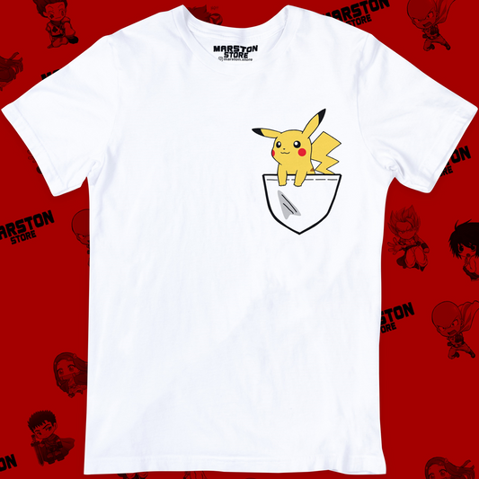 Polera blanca de Pokémon con diseño de Pikachu de bolsillo