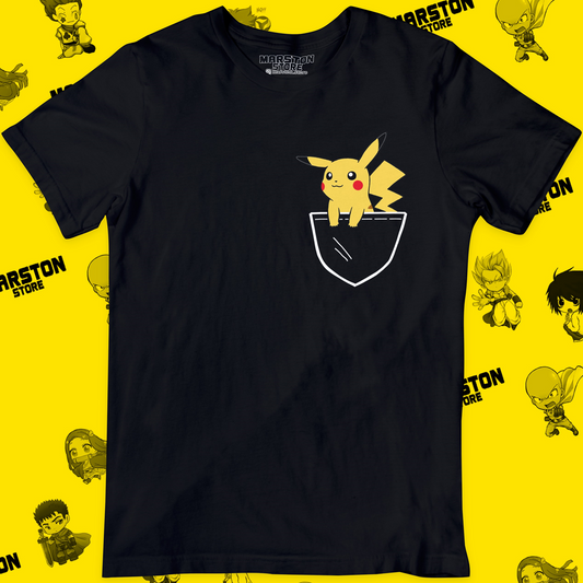 Polera negra de Pokémon con diseño de Pikachu de bolsillo