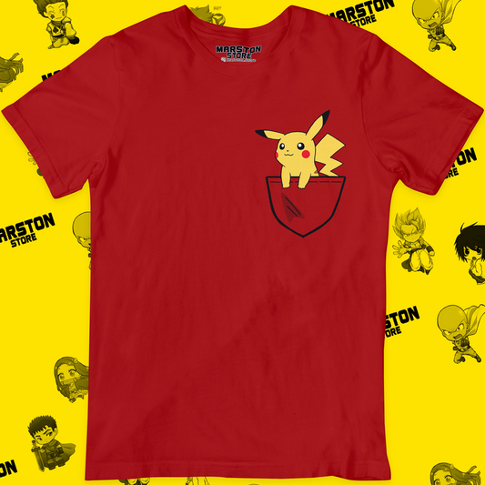 Polera roja de Pokémon con diseño de Pikachu de bolsillo