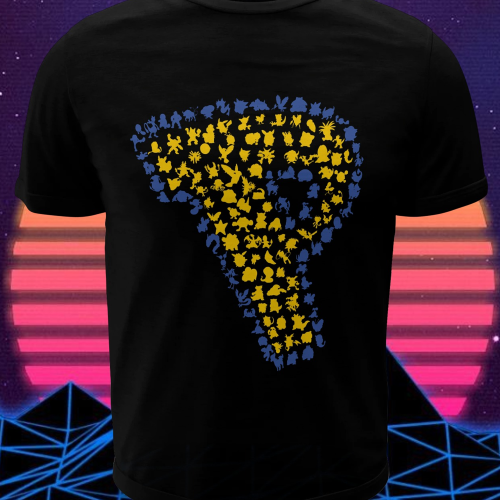 Polera negra de Pokémon con diseño de la primera generación de Kanto