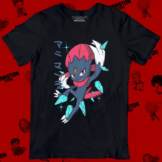 Polera negra de Pokémon con diseño de Weavile
